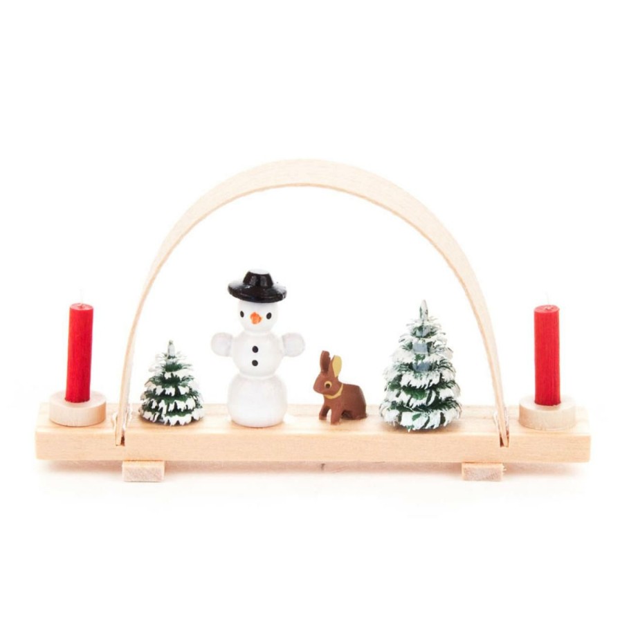 Authentic German Gifts * | Frankenmuth Clock Company View All 202/713 Miniature Candle Holder/Arch With Snowman & Deer