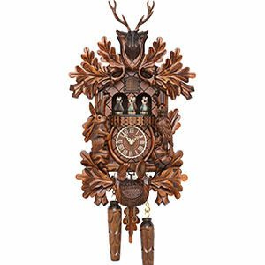 Decorative Clocks * | Frankenmuth Clock Company Ku378Qmt Quartz Musical Live Animal Hunter Cuckoo W/ Turning Dancers View All