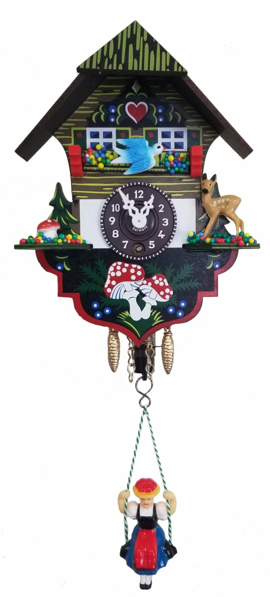 Decorative Clocks * | Frankenmuth Clock Company View All 61S Novelty Silk Screened Chalet Cuckoo Clock With Deer & Mushrooms