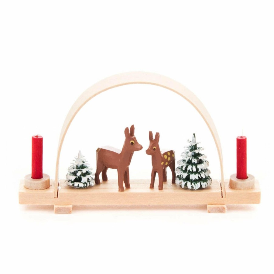 Authentic German Gifts * | Frankenmuth Clock Company View All 202/712 Miniature Candle Holder /Arch With Deer And Trees