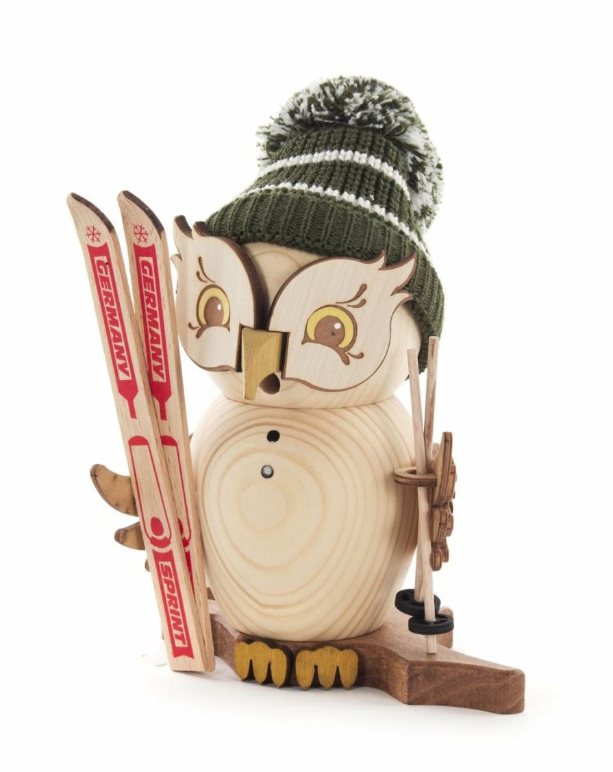 Authentic German Gifts * | Frankenmuth Clock Company 146/1670/9 Owl With Skis Smoker View All