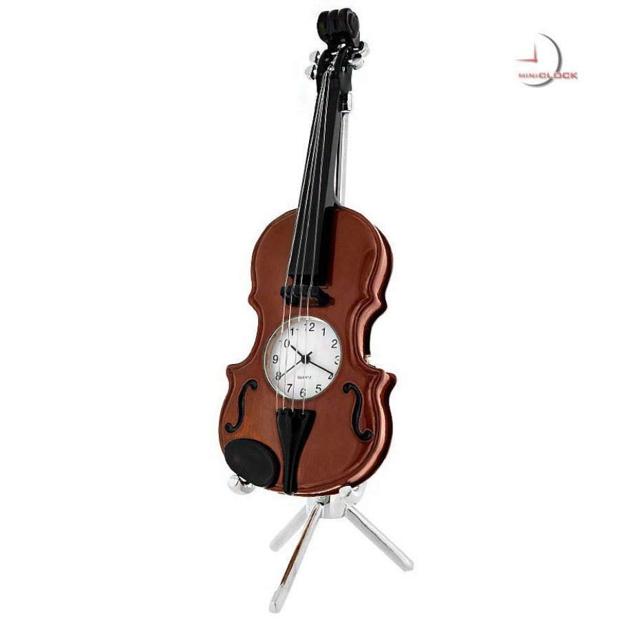 Decorative Clocks * | Frankenmuth Clock Company Violin Miniature Clock Dark Brown