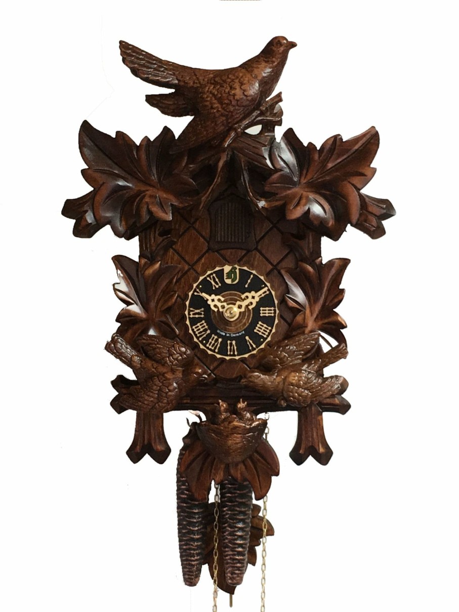 Decorative Clocks * | Frankenmuth Clock Company View All Ku47003 1 Day Five Leaf Cuckoo Clock With Feeding Birds