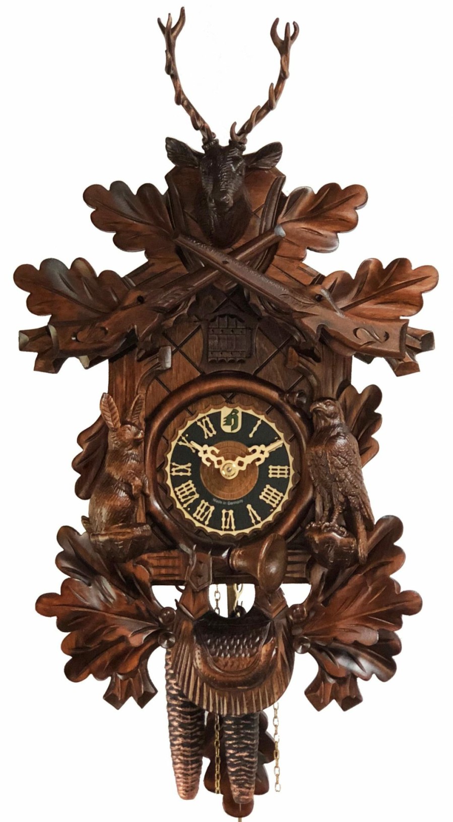 Decorative Clocks * | Frankenmuth Clock Company Ku1343 1 Day Live Animal Hunter Cuckoo Clock