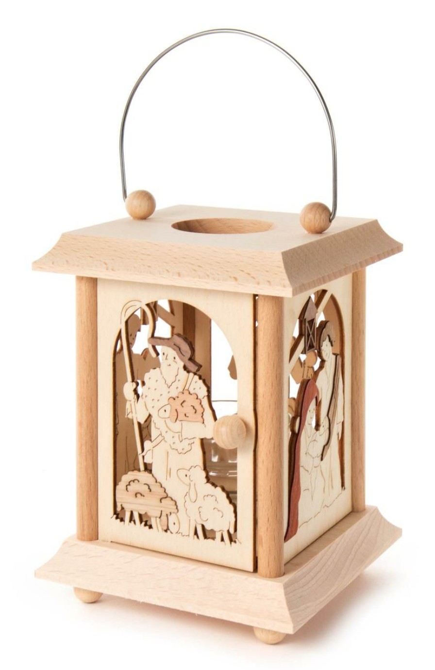 Authentic German Gifts * | Frankenmuth Clock Company View All 198/140 Tea Light Lantern With Nativity Carving