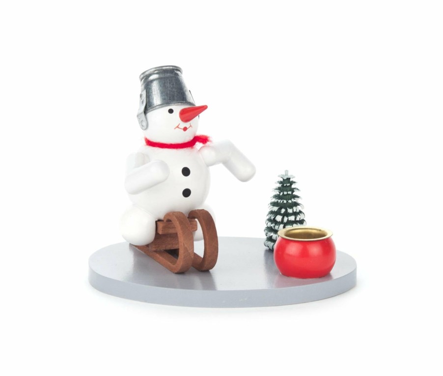 Authentic German Gifts * | Frankenmuth Clock Company View All 196/018/8 Candle Holder With Sledding Snowman