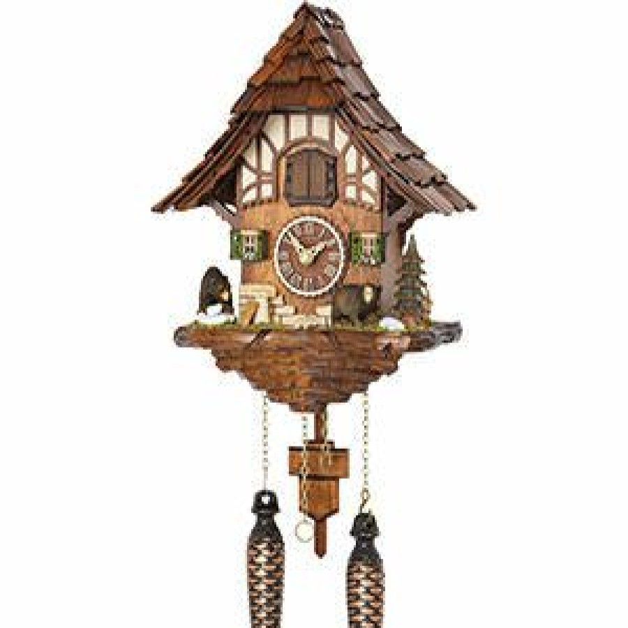 Decorative Clocks * | Frankenmuth Clock Company View All Ku4201Qm Quartz Musical Chalet W/ Bears & Tree