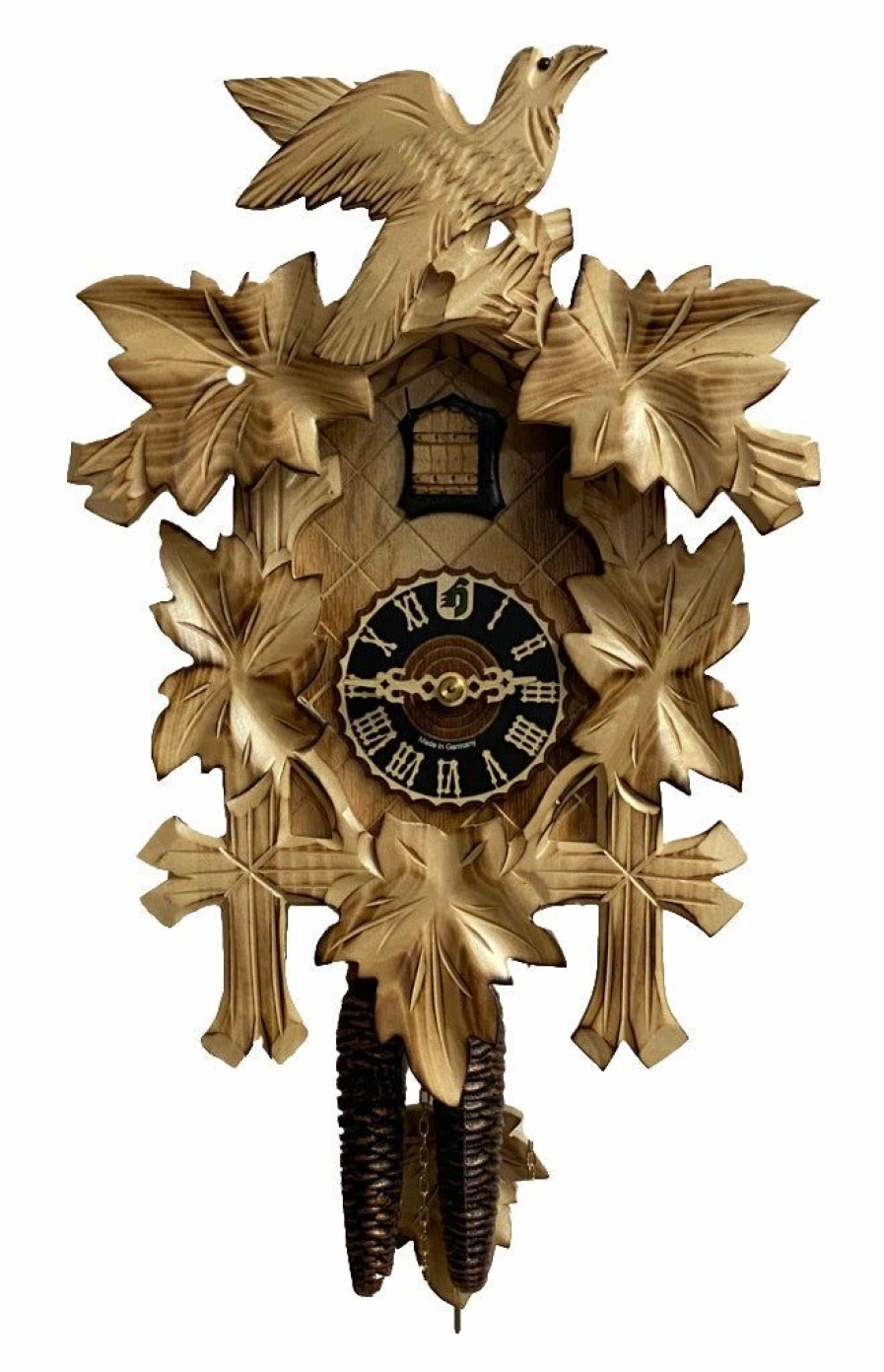 Decorative Clocks * | Frankenmuth Clock Company View All Ku1003Ge 1 Day 5 Leaf Cuckoo Clock With Burned Finish