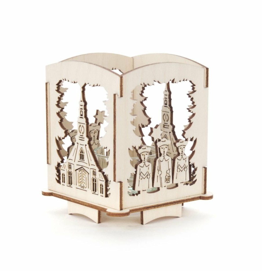 Authentic German Gifts * | Bavarian Clock Haus View All 201/142 Tealight Holder With Church & Carolers