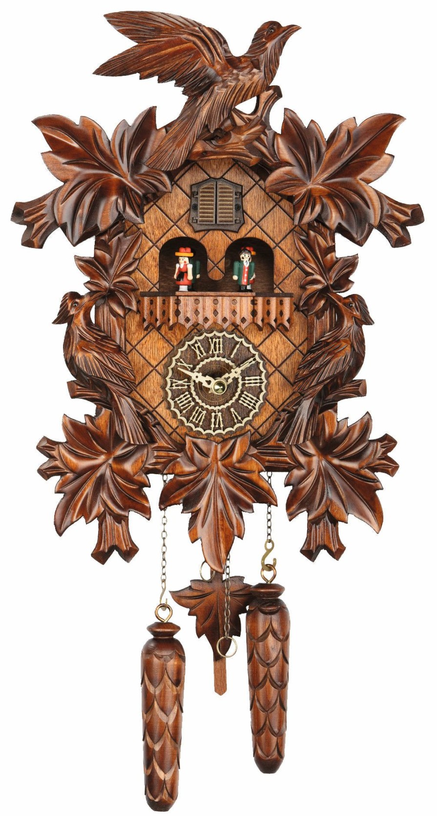 Decorative Clocks * | Frankenmuth Clock Company View All Ku369Qmt Quartz Musical 7 Leaf 3 Bird Cuckoo Clock