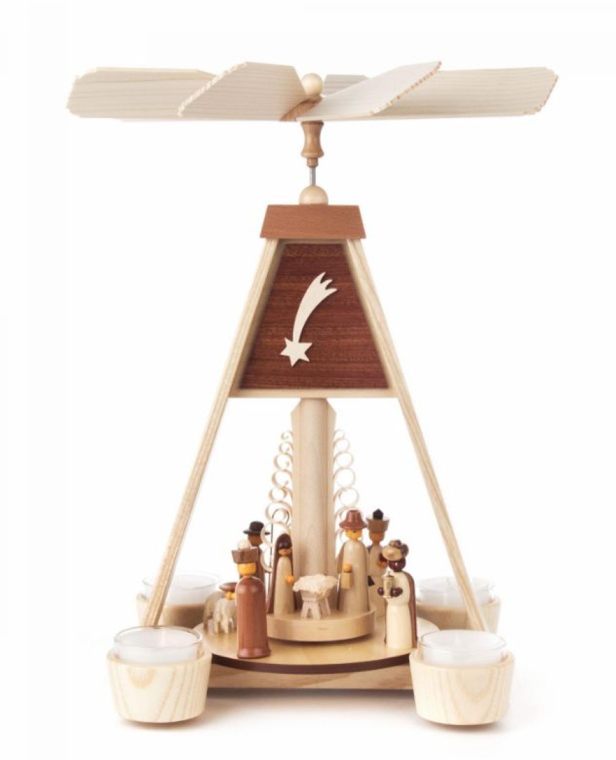 Authentic German Gifts * | Frankenmuth Clock Company 085/003Nt Pyramid With Nativity Scene & Shooting Star (Tealights)