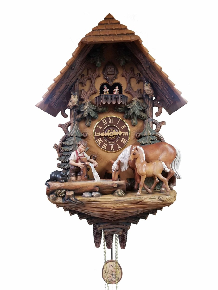 Decorative Clocks * | Frankenmuth Clock Company Ku82978M 8 Day Musical Fully Hand Painted Chalet With Boy & Horses