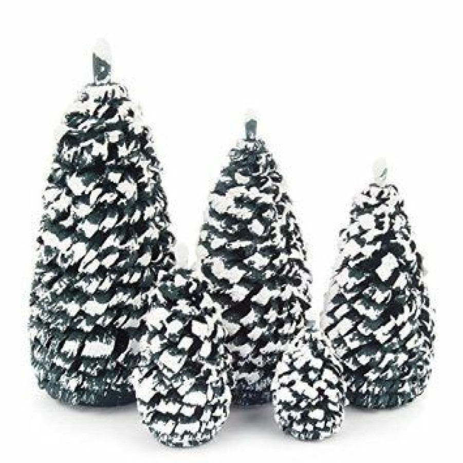 Authentic German Gifts * | Frankenmuth Clock Company Christmas Decorations, Candles & Other Decorations 081/016G Set Of 5 Snowy Green Christmas Trees