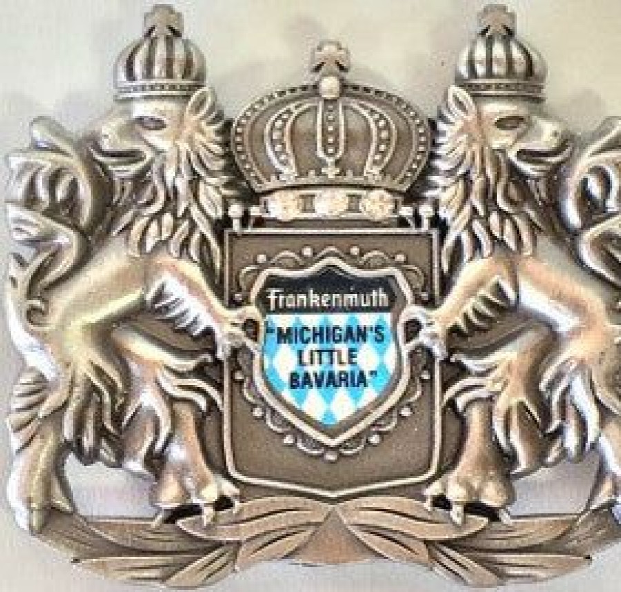 Authentic German Gifts * | Frankenmuth Clock Company German Souvenirs Lions Holding Frankenmuth Crest Magnet