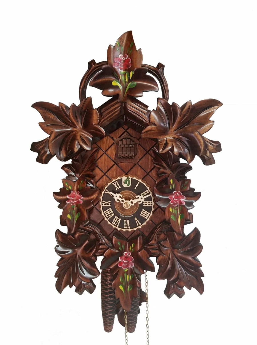 Decorative Clocks * | Frankenmuth Clock Company View All Ku1223Ro 1 Day 5 Leaf Cuckoo Clock With Painted Roses