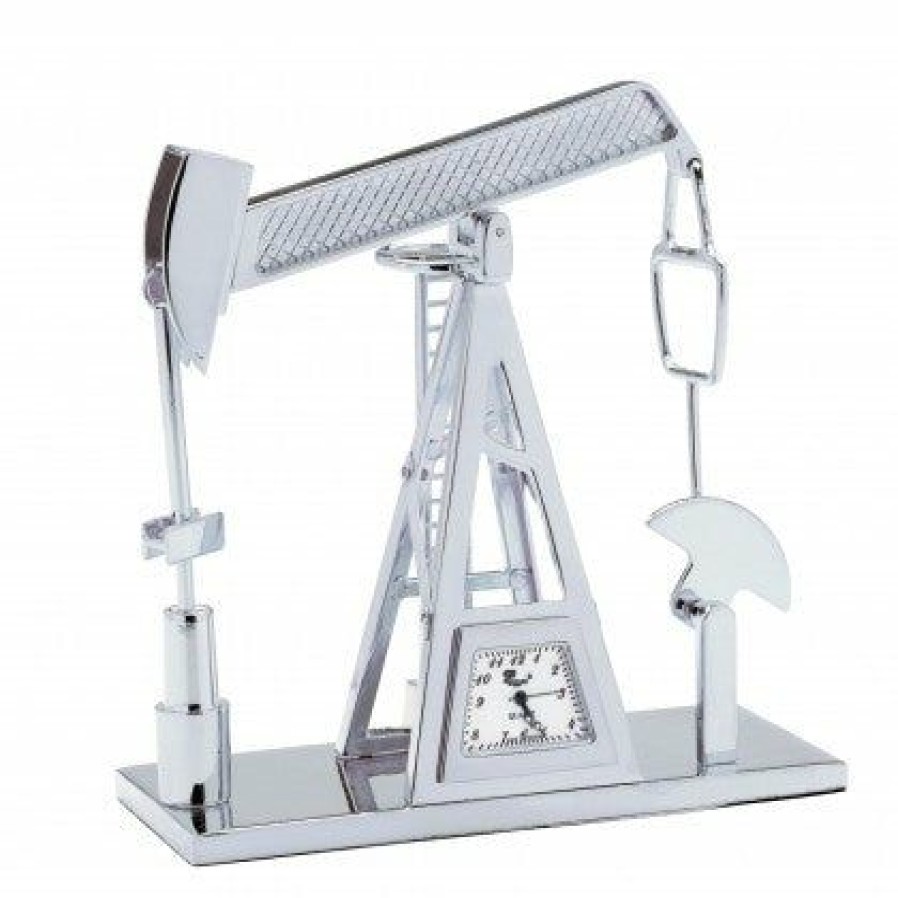 Decorative Clocks * | Frankenmuth Clock Company Silver Pump Jack Miniature Clock