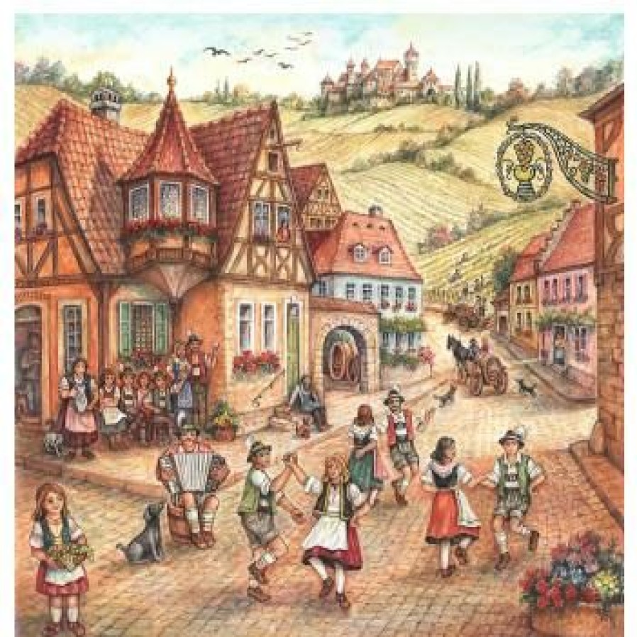 Authentic German Gifts * | Frankenmuth Clock Company Village Dancers Tile Magnet German Souvenirs