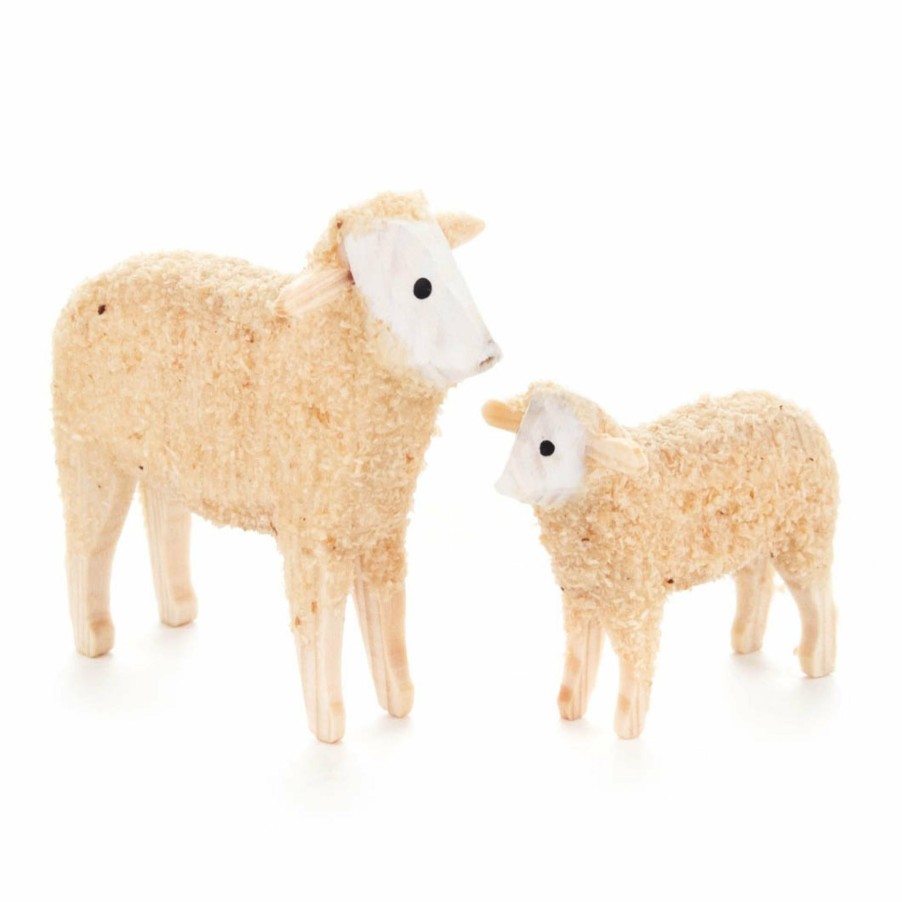 Authentic German Gifts * | Frankenmuth Clock Company View All 249/017 Wooden Sheep Figurines (Set Of 2)