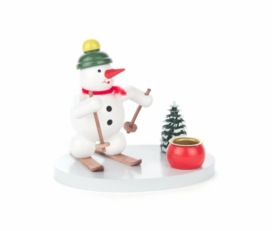 Authentic German Gifts * | Frankenmuth Clock Company 196/018/5 Candle Holder With Skiing Snowman