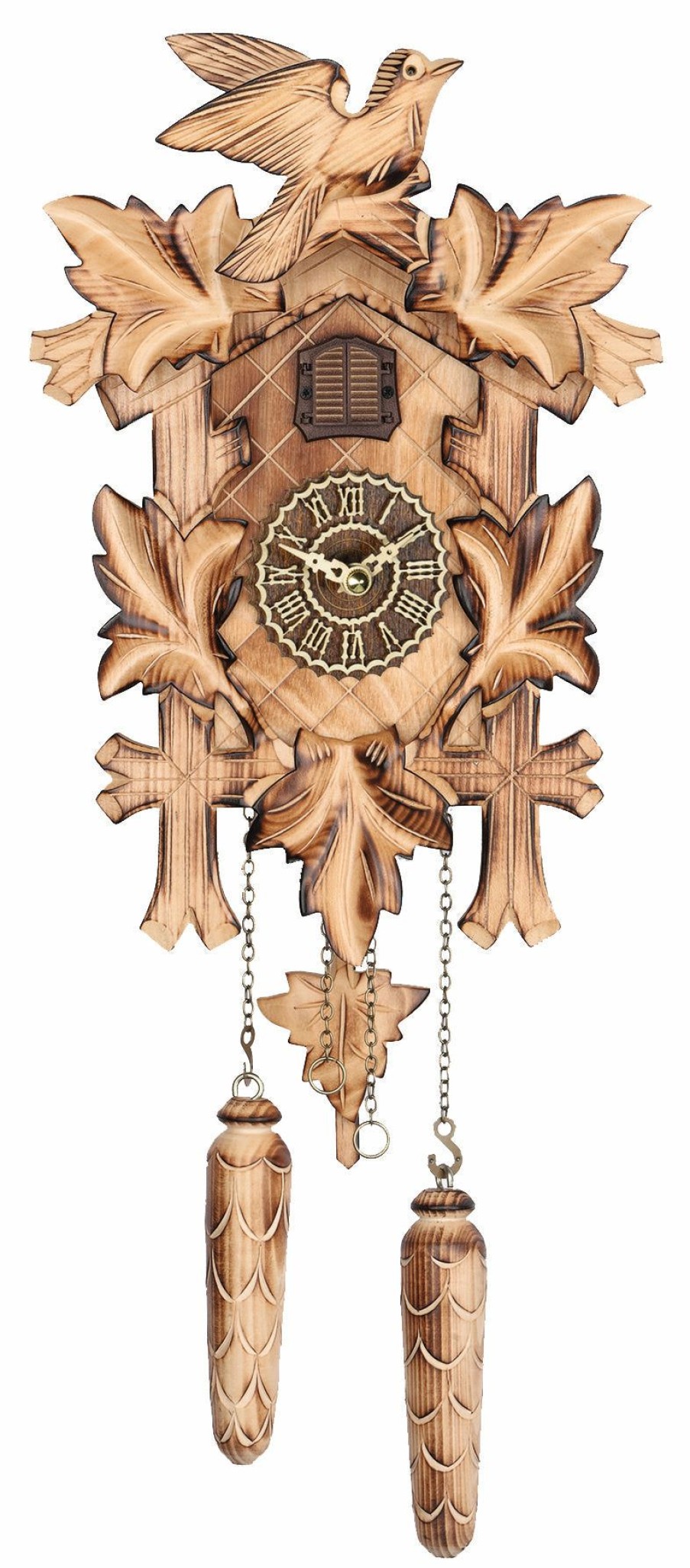 Decorative Clocks * | Frankenmuth Clock Company Ku374Qm Quartz Musical 5 Leaf Cuckoo Clock With Burned Finish View All