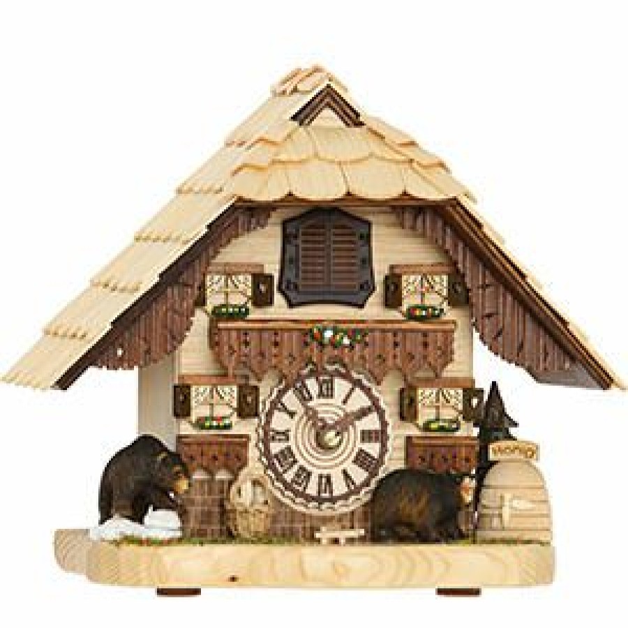 Decorative Clocks * | Frankenmuth Clock Company Ku4203Qm Quartz Musical Tabletop Chalet With Bears