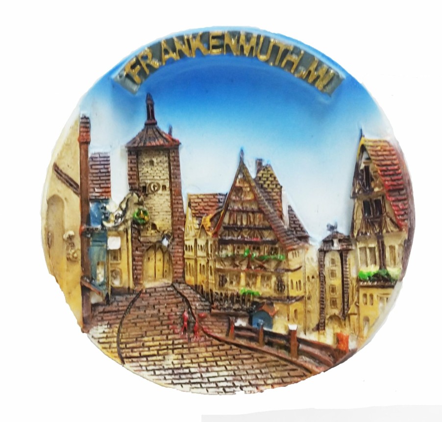 Authentic German Gifts * | Frankenmuth Clock Company German Village Plate Magnet 2.75 German Souvenirs