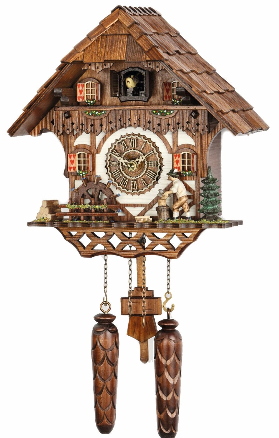 Decorative Clocks * | Frankenmuth Clock Company View All Ku468Qm Quartz Musical Chalet With Wood Chopper