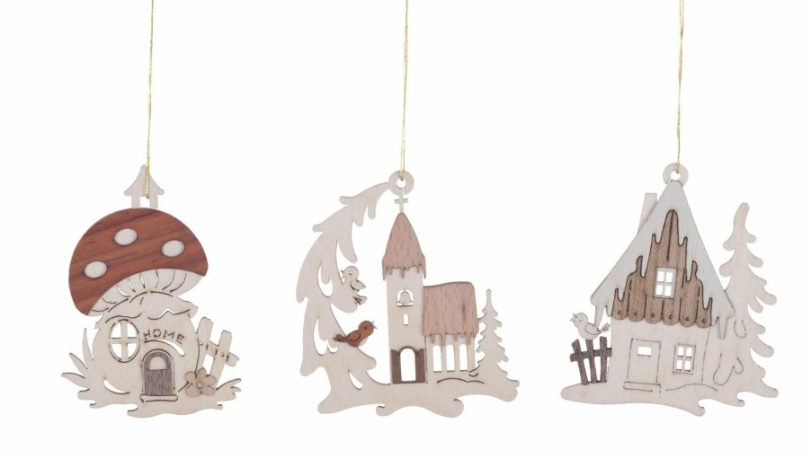 Authentic German Gifts * | Frankenmuth Clock Company 198/135 Wooden Winter House Ornaments View All