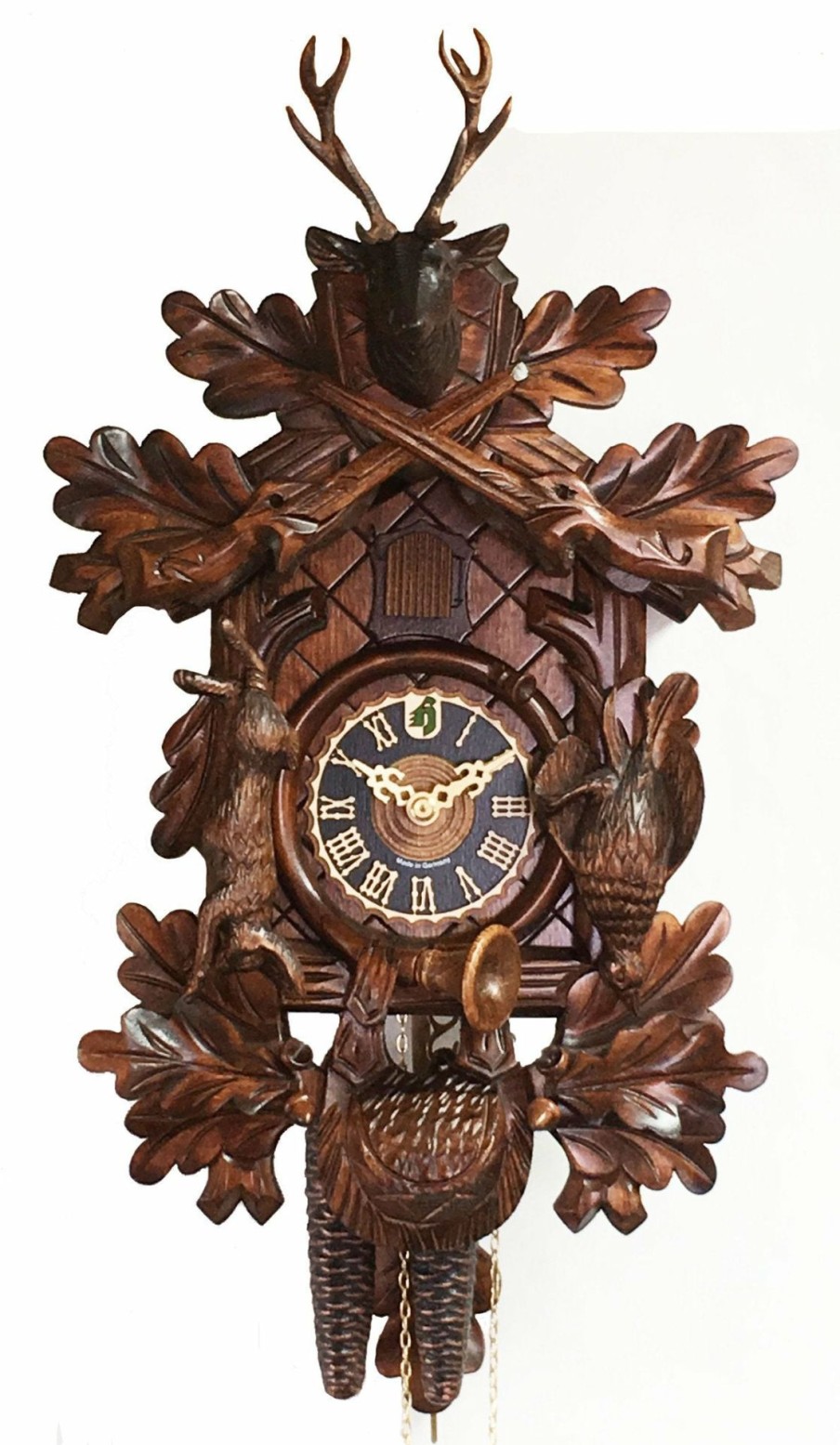 Decorative Clocks * | Frankenmuth Clock Company View All Ku1303 1 Day Dead Animal Hunter Cuckoo Clock