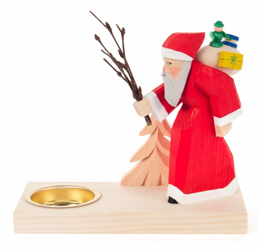 Authentic German Gifts * | Frankenmuth Clock Company 225/033 Tealight Holder With Hand Carved Santa & Tree View All