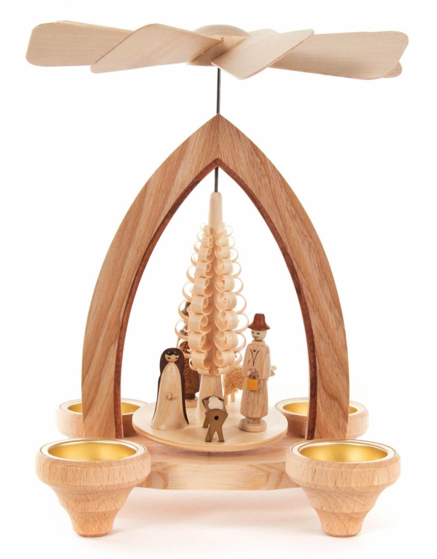 Authentic German Gifts * | Frankenmuth Clock Company 085/579/4 Natural Nativity Scene Pyramid (Tealights) View All