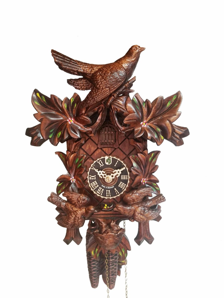 Decorative Clocks * | Frankenmuth Clock Company Ku47003Bl 1 Day Feeding Birds Cuckoo Clock With Painted Flowers View All