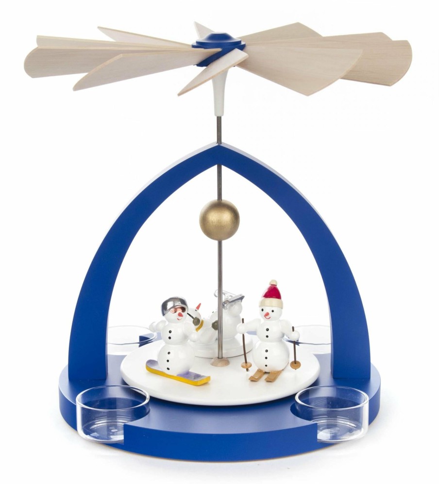 Authentic German Gifts * | Frankenmuth Clock Company 085/898/1 Pyramid With Hand Painted Snowmen (Tealights) View All